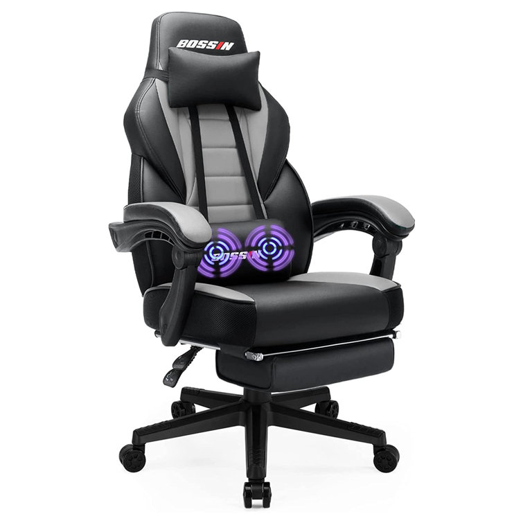 BOSSIN Adjustable Reclining Ergonomic Faux Leather Swiveling PC Racing Game Chair with Footrest in White